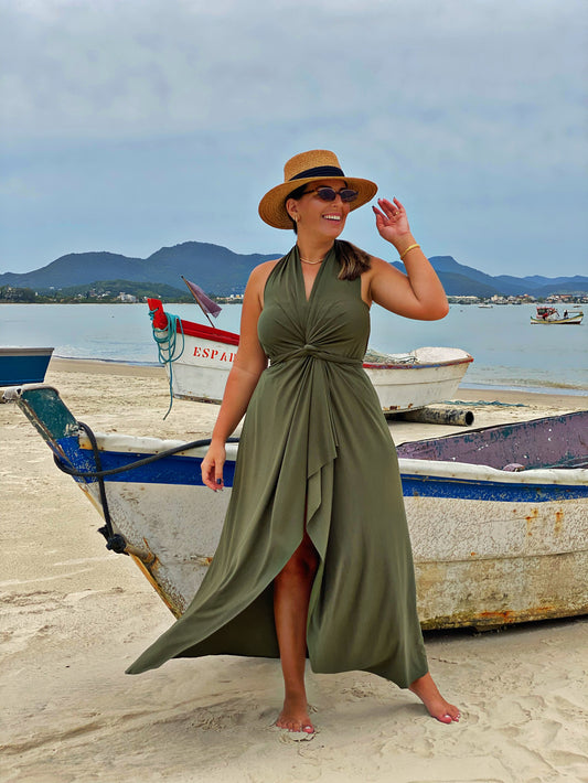 Versatile long dress 10 in 1 - Olive green • sarong • cover up • wrap dress • pareo