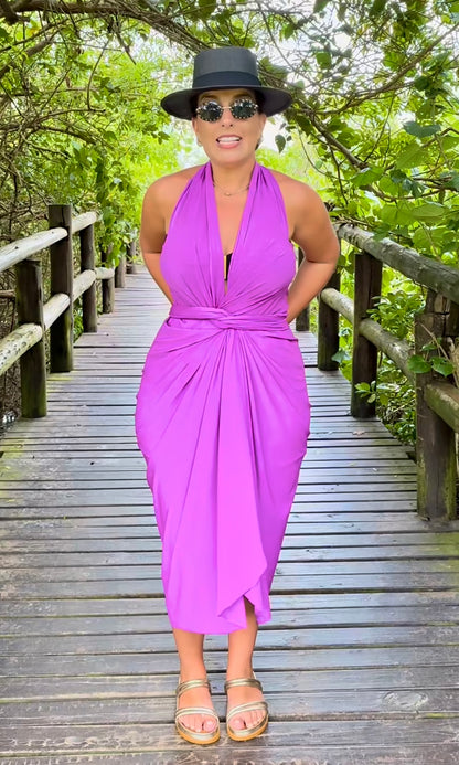 Versatile long dress 10 in 1 - Bright Lilac • sarong • cover up • wrap dress • pareo